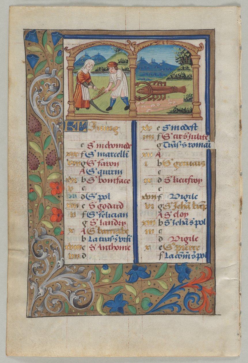 Blatt aus einem Stundenbuch: Kalenderseite für Juni (verso) von Unknown artist