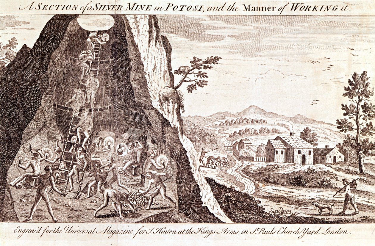 Die Silberminen von Potosi, Bolivien. Gravur des 19. Jahrhunderts von Unknown artist
