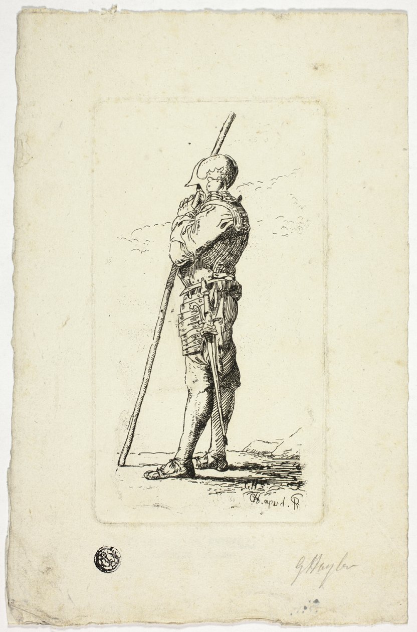 Mann in Rüstung mit Stab von Unknown artist