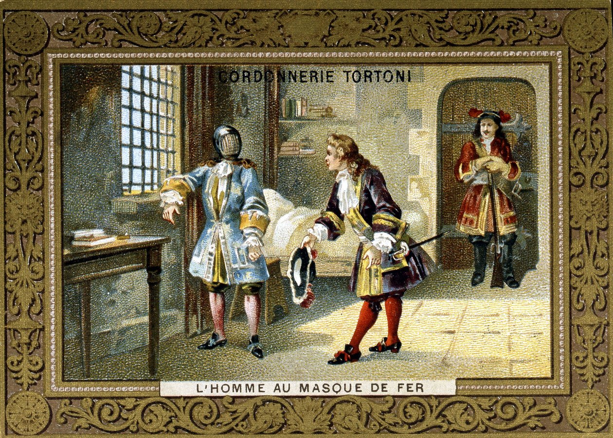 Mann mit eiserner Maske in der Gefängniszelle von Saint Margarita - Chromo des Schuhmachers Tortoni von Unknown artist
