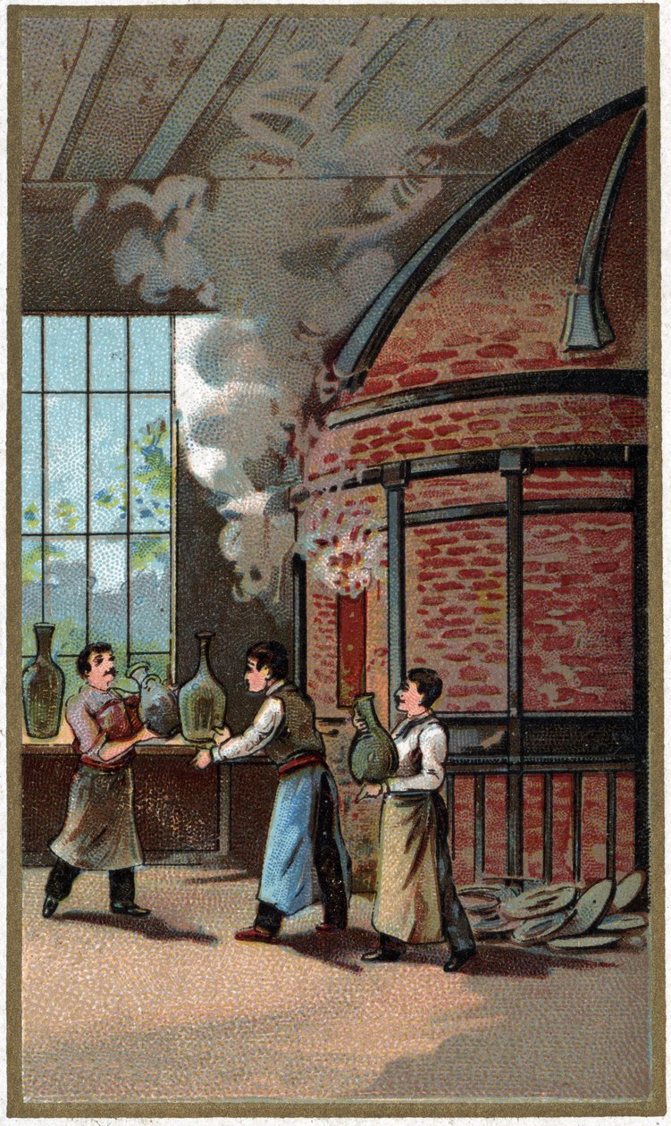 Porzellanherstellung: Brennen. Chromolithographie aus dem späten 19. Jahrhundert von Unknown artist