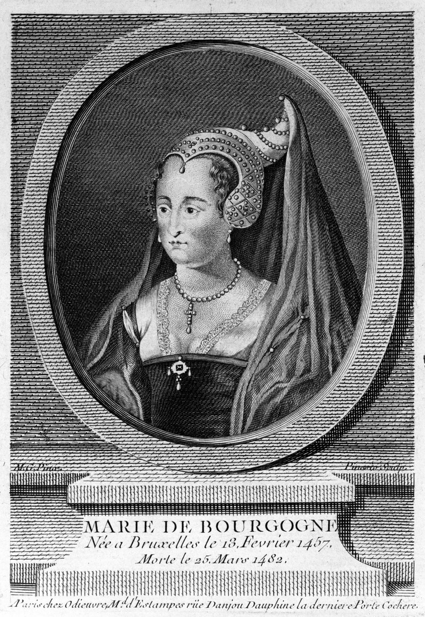 Marie von Burgund (1457 - 1482), Tochter von Karl dem Kühnen und Ehefrau von Maximilian von Österreich. Gravur aus dem 19. Jahrhundert. von Unknown artist