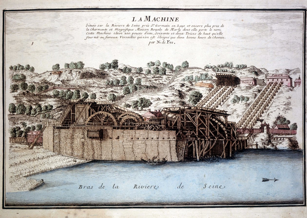 Marly-Maschine von Rennequin zur Wasserförderung der Seine nach Versailles (1700) von Unknown artist