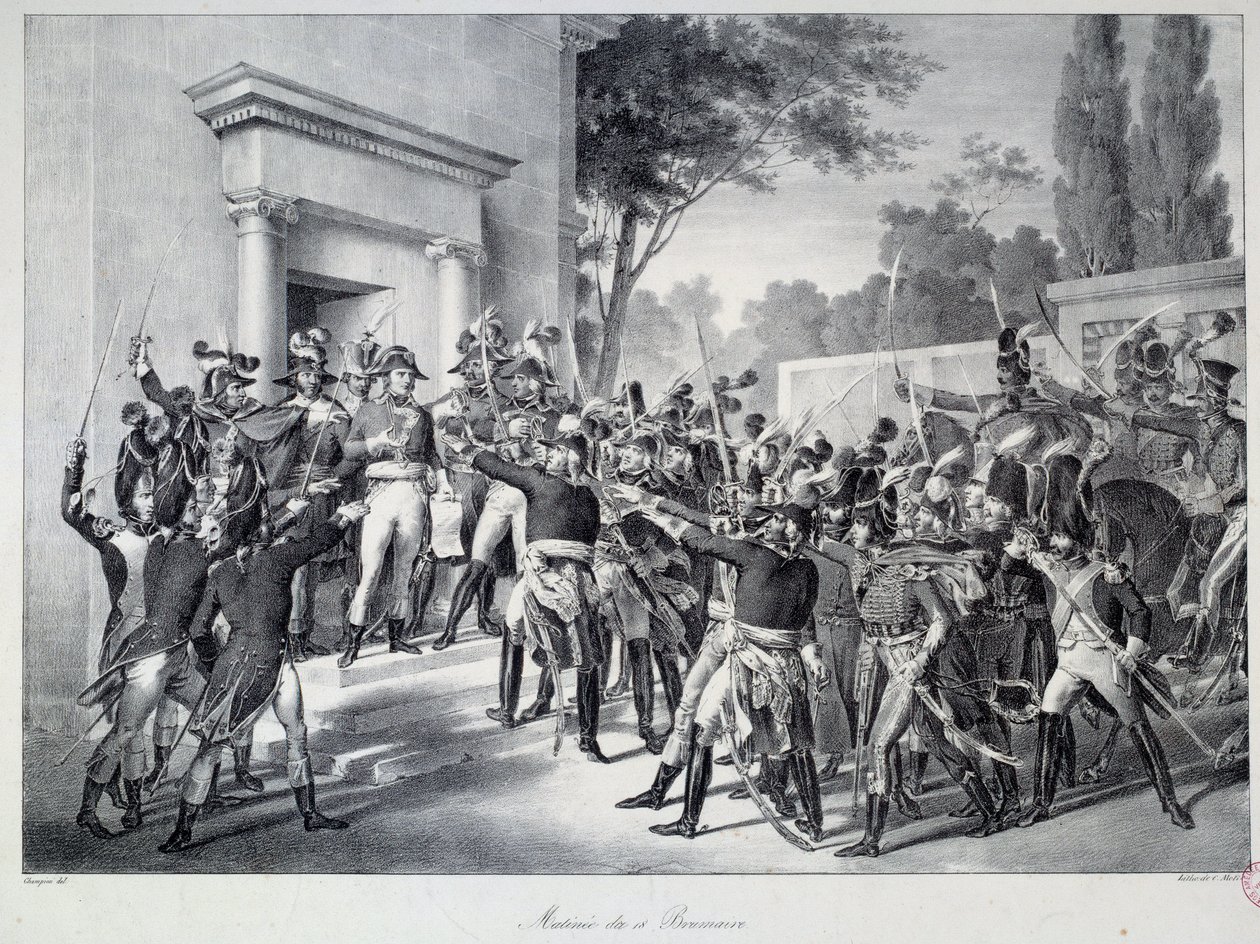 Treffen von Generälen und Offizieren um Napoleon Bonaparte am Morgen des 18. Brumaire von Unknown artist