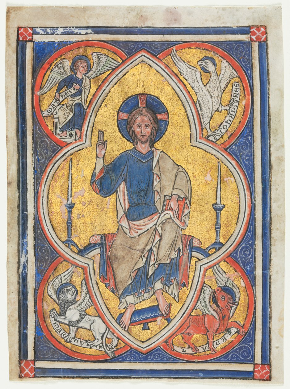 Miniatur aus einem Psalter: Christus in Majestät mit Symbolen der vier Evangelisten von Unknown artist