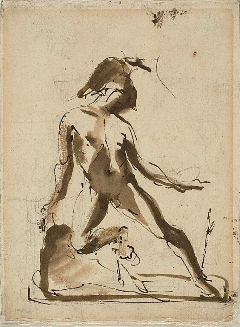 Mythologische Figur: Achilles mit Löwenfell (recto); Skizzen von Figuren (verso) von Unknown artist