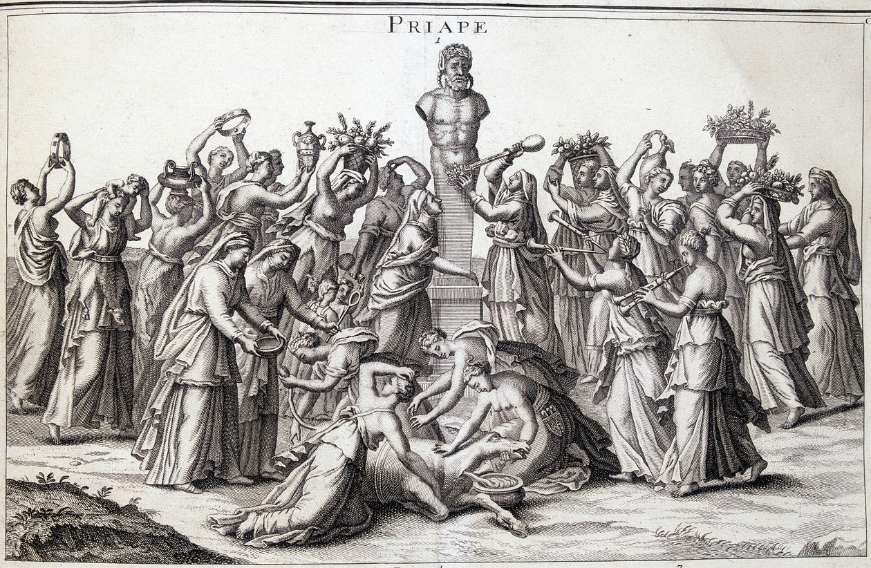 Opfergaben von Frauen an den Gott Priapos, den asiatischen Gott der Fruchtbarkeit, der nach Griechenland kam. Kultstätte von Lampsaque von Unknown artist