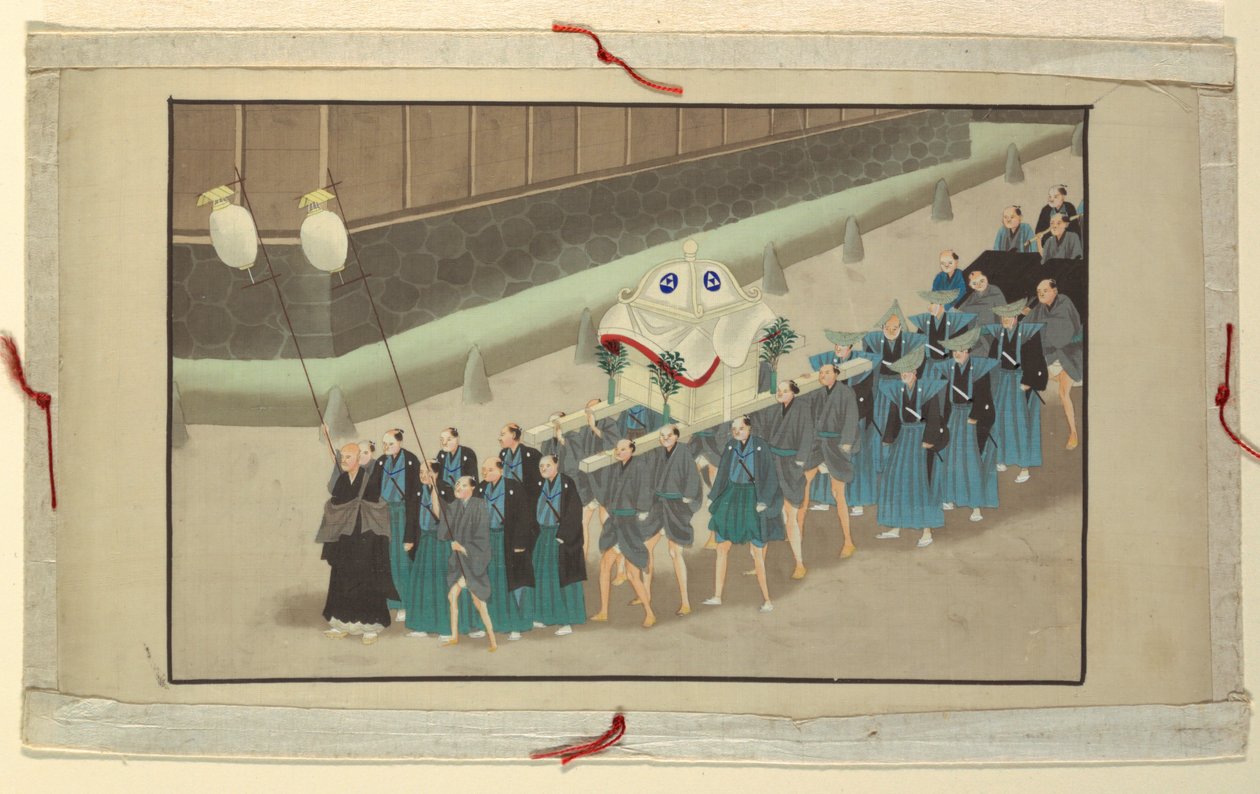 Eine von sechzehn Szenen des Todes und der Beerdigung eines Mannes von Unknown artist