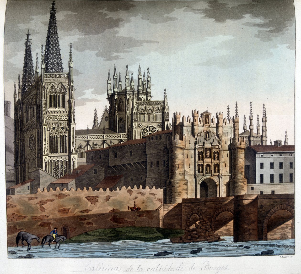 Außenansicht der gotischen Kathedrale Santa Maria in Burgos, Spanien. Lithografie des 19. Jahrhunderts von Unknown artist