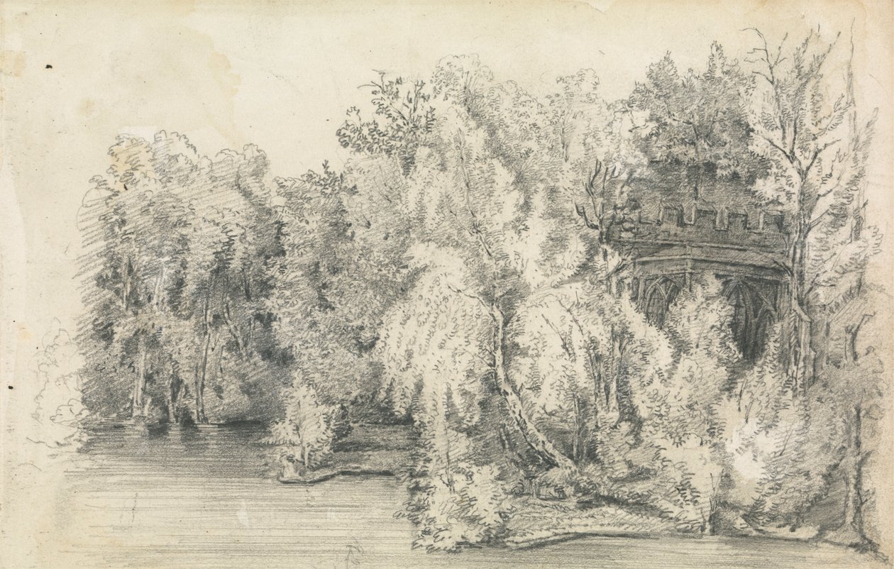 Teil eines Gebäudes, umgeben von einem Wald von Unknown artist