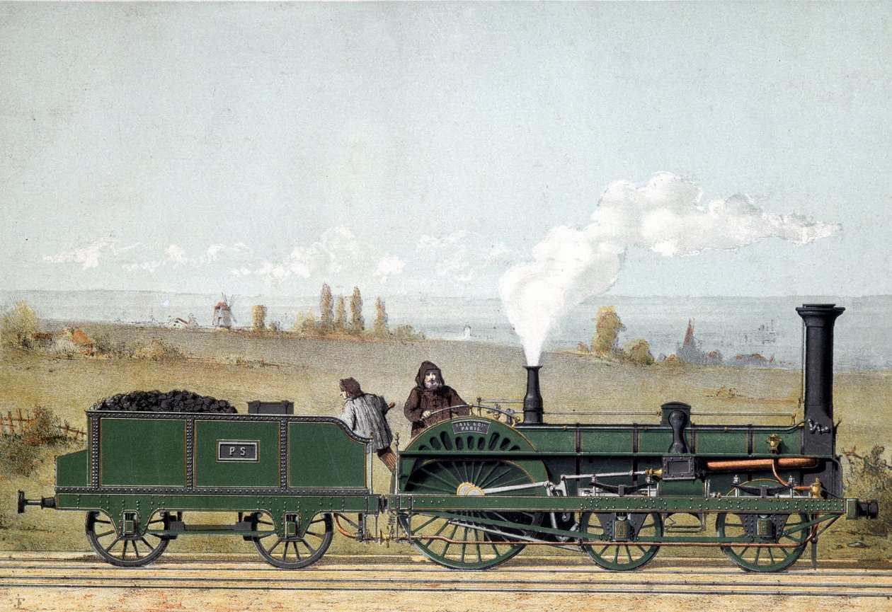 Personenzuglokomotive und Kohlenwagen der Straßburger Eisenbahn (Crampton-System) von Unknown artist