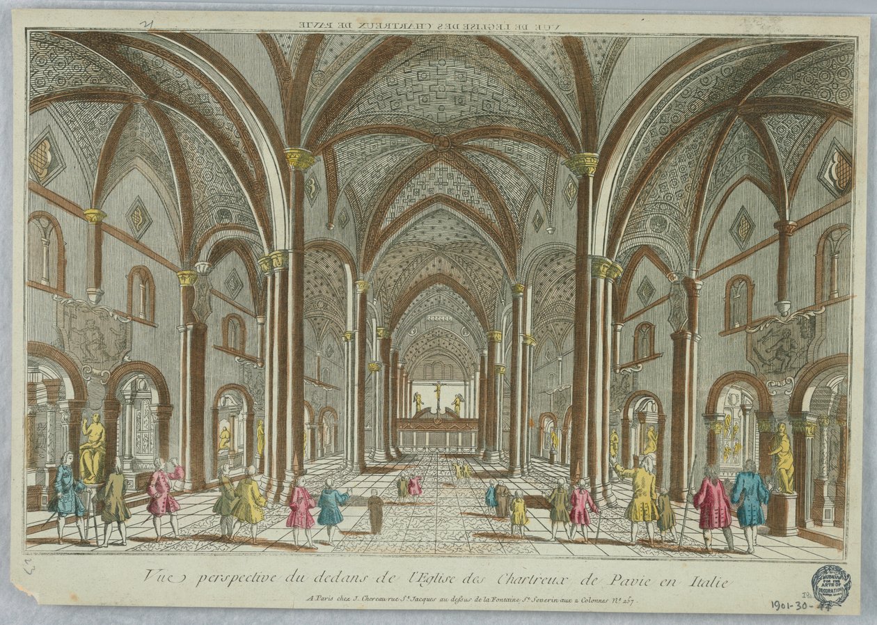 Guckkasten, Perspektivische Ansicht des Inneren der Kartäuserkirche von Pavia in Italien von Unknown artist