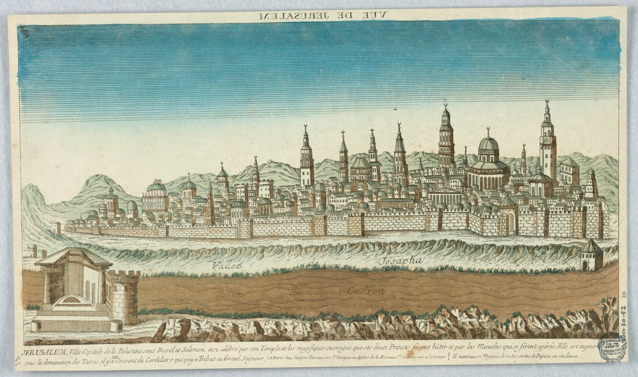 Guckkasten, Vue de Jerusalem, Jerusalem, Hauptstadt Palästinas unter David und Salomon, ist so berühmt für seinen Tempel und die prächtigen Werke, die seine beiden Fürsten erbauten... von Unknown artist