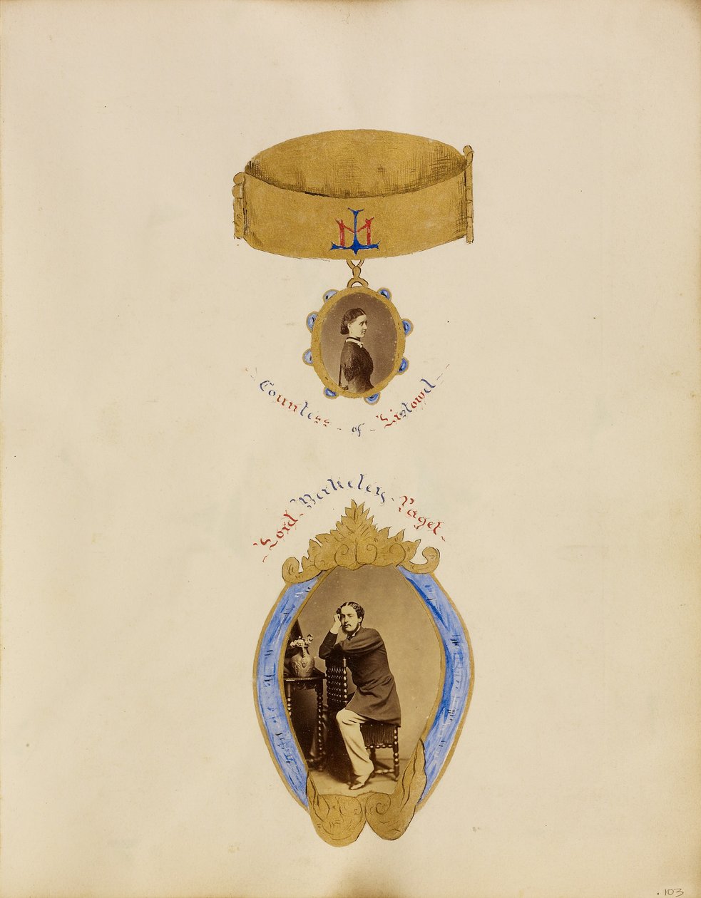 Fotocollage mit Porträts der Gräfin von Listowel und Lord Berkeley Paget von Unknown artist