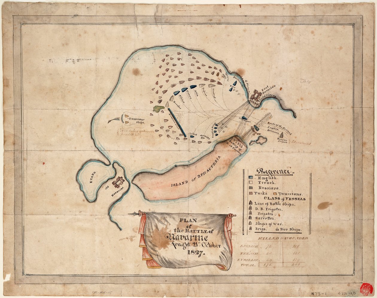 Plan der Schlacht von Navarino, 21. Oktober 1827 von Unknown artist