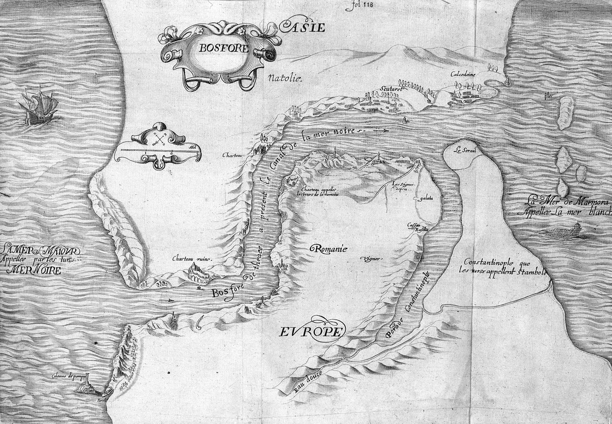 Plan der Meerenge von Konstantinopel (heute Bosporus) - in „Voyage de levant im Auftrag des Königs im Jahr 1621“, herausgegeben 1629 (unter der Herrschaft von Ludwig XIII. dem Gerechten) von Unknown artist
