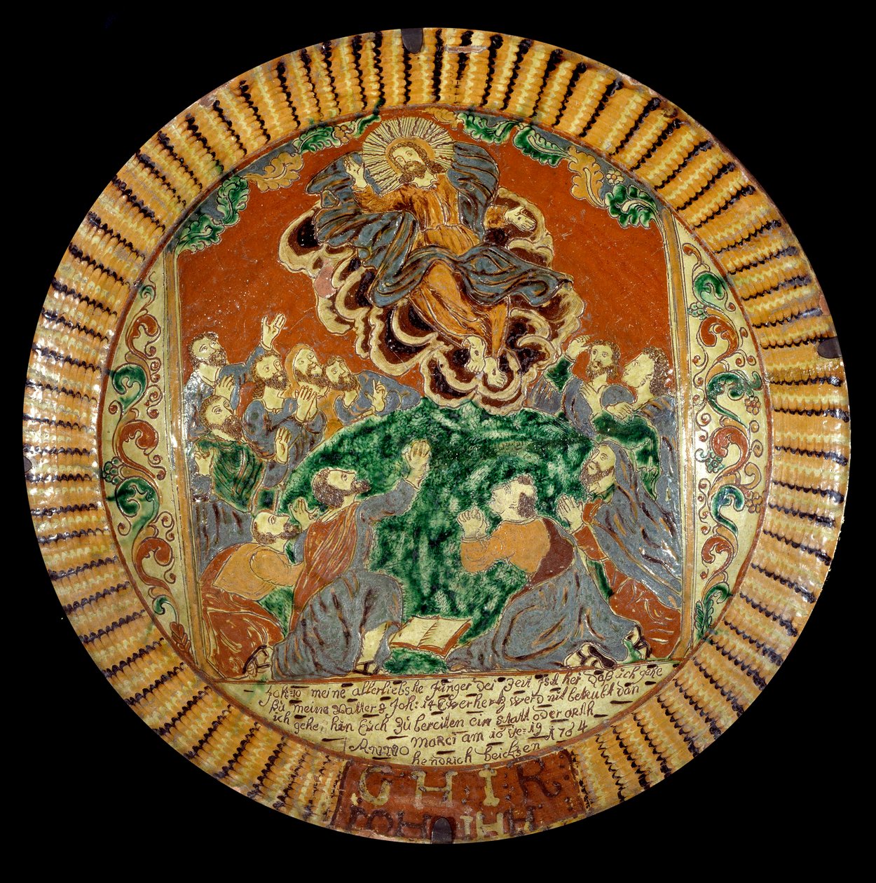 Teller aus glasierter Erde, der die Himmelfahrt Christi darstellt. 1752. Sèvres, Nationalmuseum für Keramik von Unknown artist