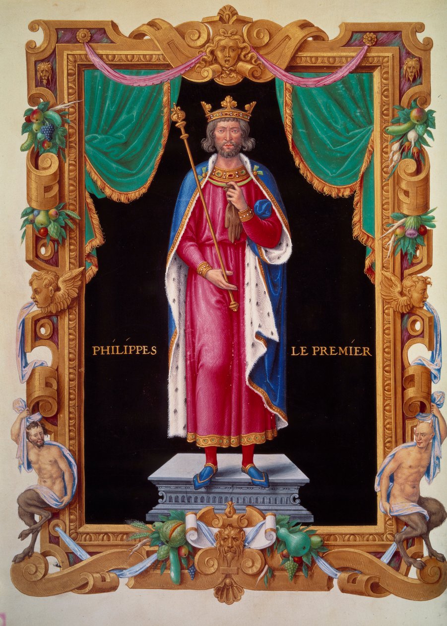 Ganzkörperporträt des Königs von Frankreich Philipp I. (1052-1108). Miniatur in „Recueil des rois de France“ von Jean du Tillet von Unknown artist