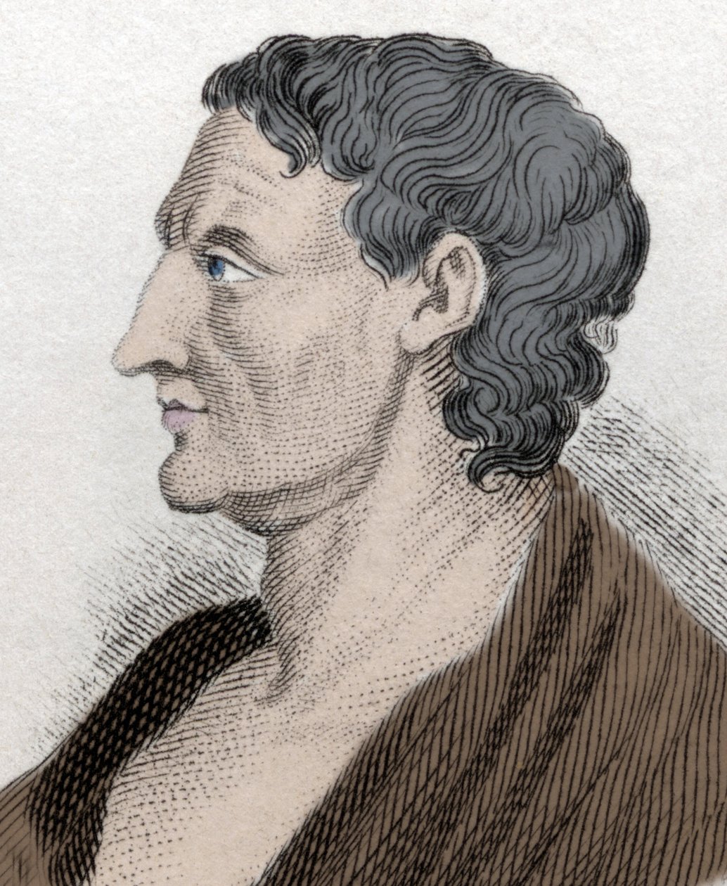 Porträt von Aristoteles, bekannt als der Stagirite, griechischer Philosoph (384 v. Chr. bis 322 v. Chr.). Stich aus dem 19. Jahrhundert von Unknown artist