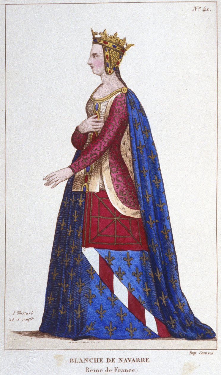 Porträt von Blanche von Navarra (1224 - 1283), Königin von Frankreich, Braut von Johann I. dem Roten im Jahr 1236. Gravur aus dem Jahr 1830. von Unknown artist