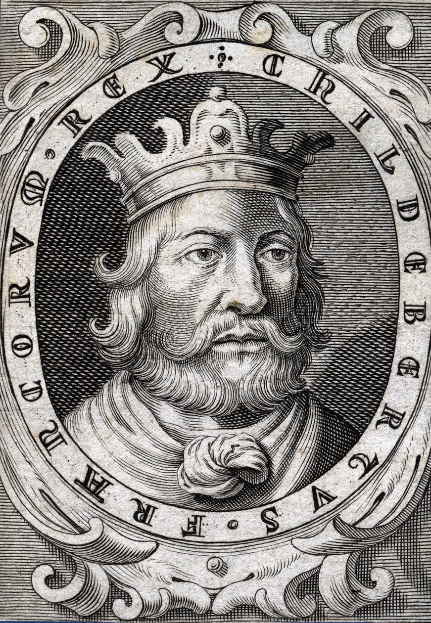 Porträt von Childebert I. (ca. 495-558), König von Paris. Gravur aus dem 18. Jahrhundert von Unknown artist