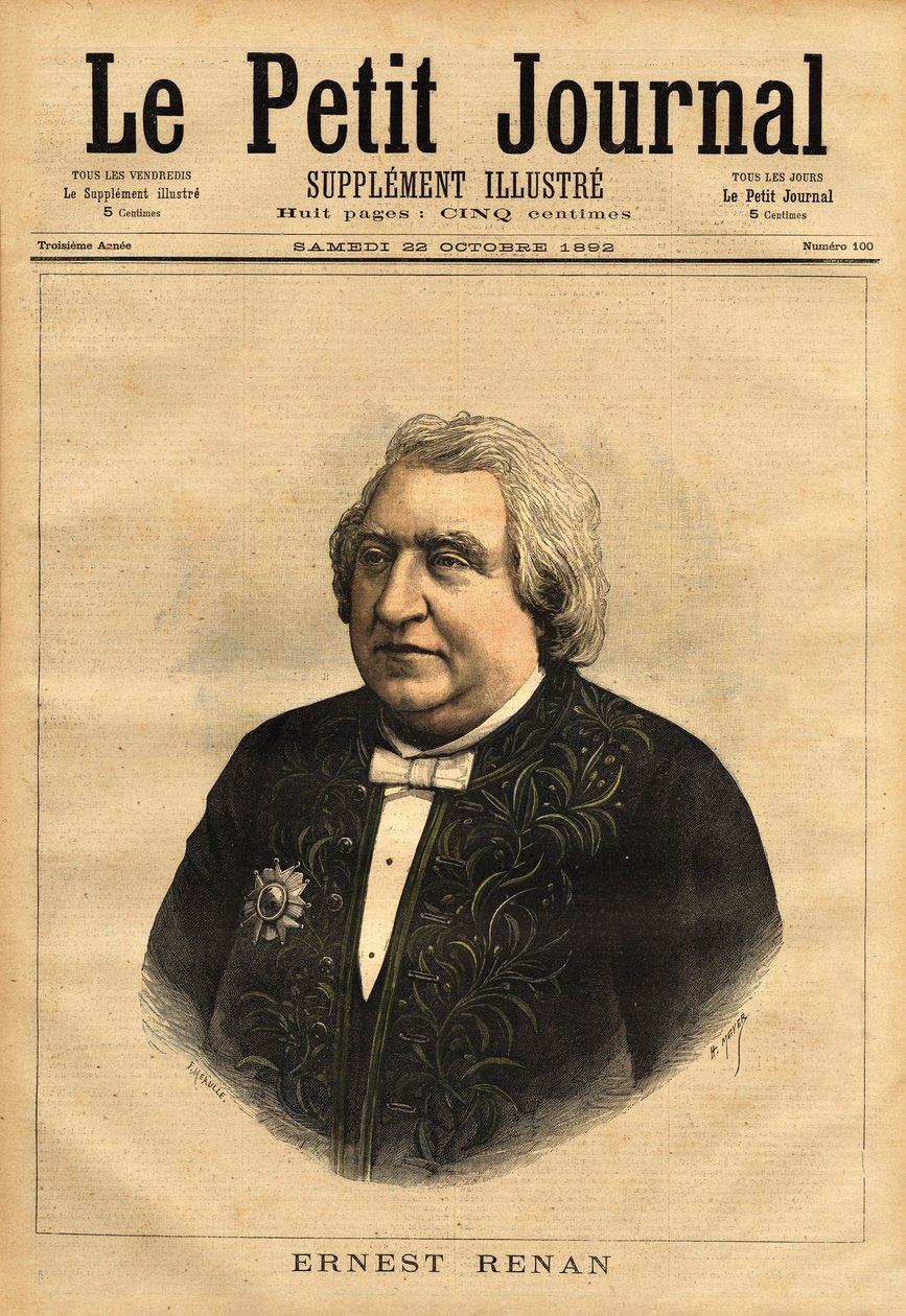Porträt von Ernest Renan (1823-1892), Schriftsteller, Philologe, Philosoph und Historiker. Populärer Autor von „Das Leben Jesu“, das diese umstrittene Biografie von Jesus enthält, verfasst als die eines gewöhnlichen Mannes und dass die Bibel kritisch von Unknown artist