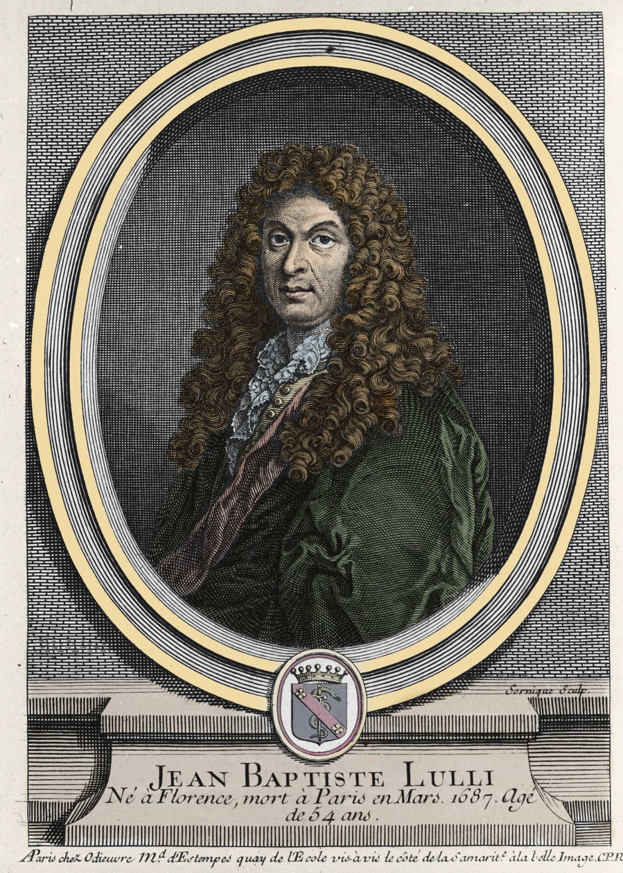 Porträt von Jean Baptiste Lully (Giovanni Battista Lulli) (1632-1687), französischer Komponist italienischer Herkunft. Gravur des 19. Jahrhunderts von Unknown artist
