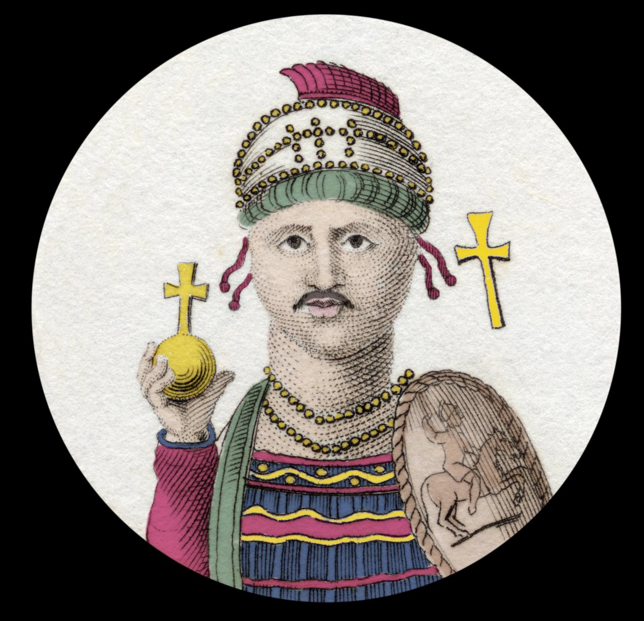 Porträt von Justinian I (der Große) (Flavius Petrus Sabbatius Justinianus) (482-565). Römischer Kaiser des Ostens. Gravur des 19. Jahrhunderts. von Unknown artist