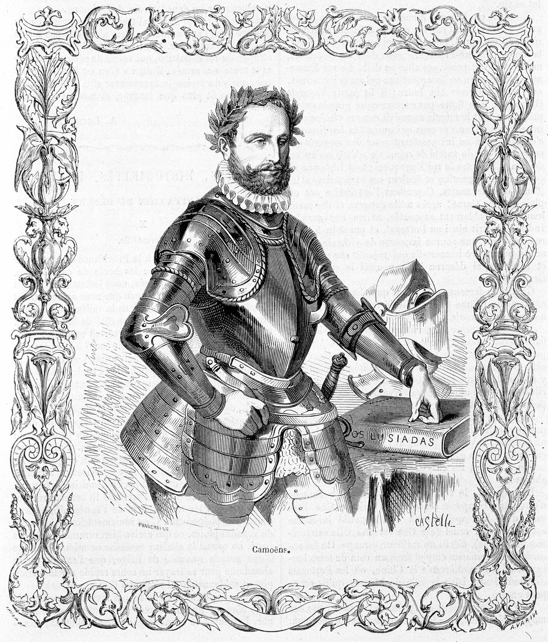 Porträt von Luis de Camoens in Rüstung - Gravur von Unknown artist