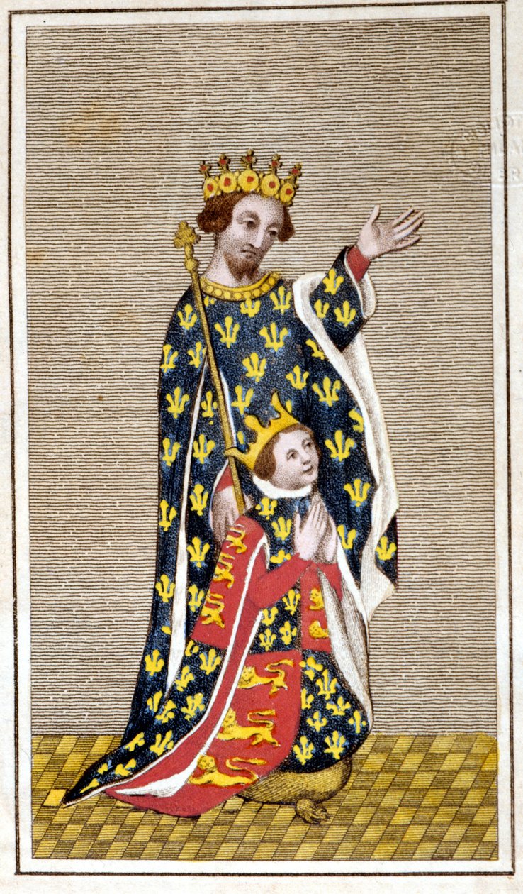 Porträt von Richard III. (1452 - 1485) als Kind und sein Vater Richard von York. Gravur aus dem späten 18. Jahrhundert. Biblioteca di Brera, Mailand. von Unknown artist