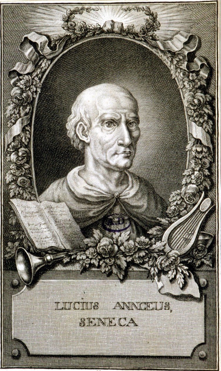Porträt von Seneca (4-65). Gravur von 1794. Coll Maciet, Bibliothek der dekorativen Künste, Paris. von Unknown artist