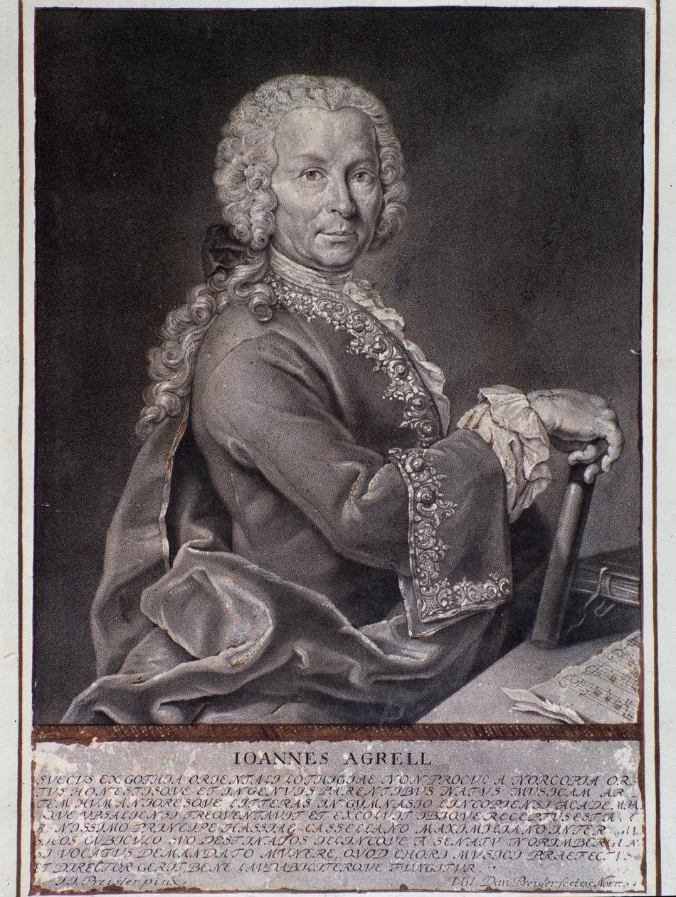 Porträt des schwedischen Komponisten und Violinisten Johan Joachim Agrell (Stich) von Unknown artist