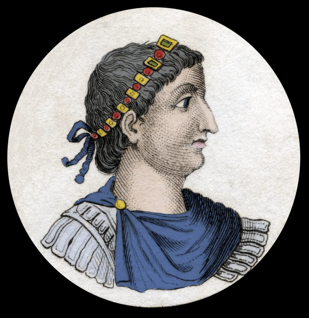 Porträt von Theodosius I (Flavius Theodosius) (347-395), römischer Kaiser, Gravur des 19. Jahrhunderts. von Unknown artist