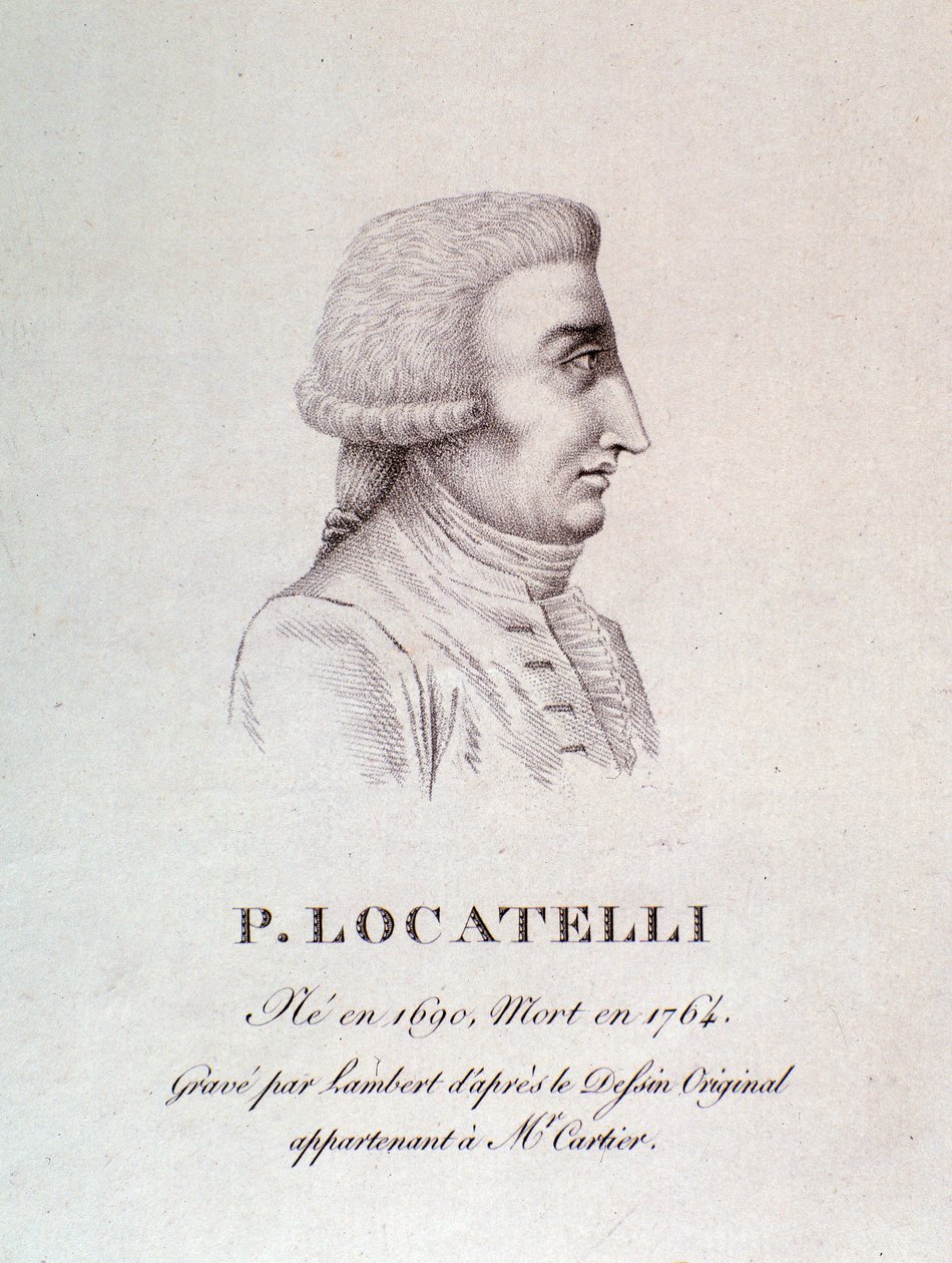Porträt des italienischen Geigers und Komponisten Pietro Locatelli (1695-1762) Gravur. 18. Jahrhundert. Bologna, civico museo musico von Unknown artist