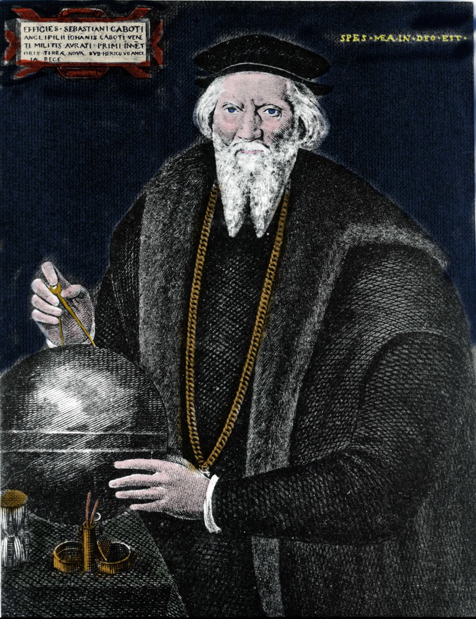 Porträt des Navigators Sebastiano Caboto (Sebastien Cabot) (1476 - 1557), der mit seinem Vater Labrador und Neufundland entdeckte. Gravur von Unknown artist