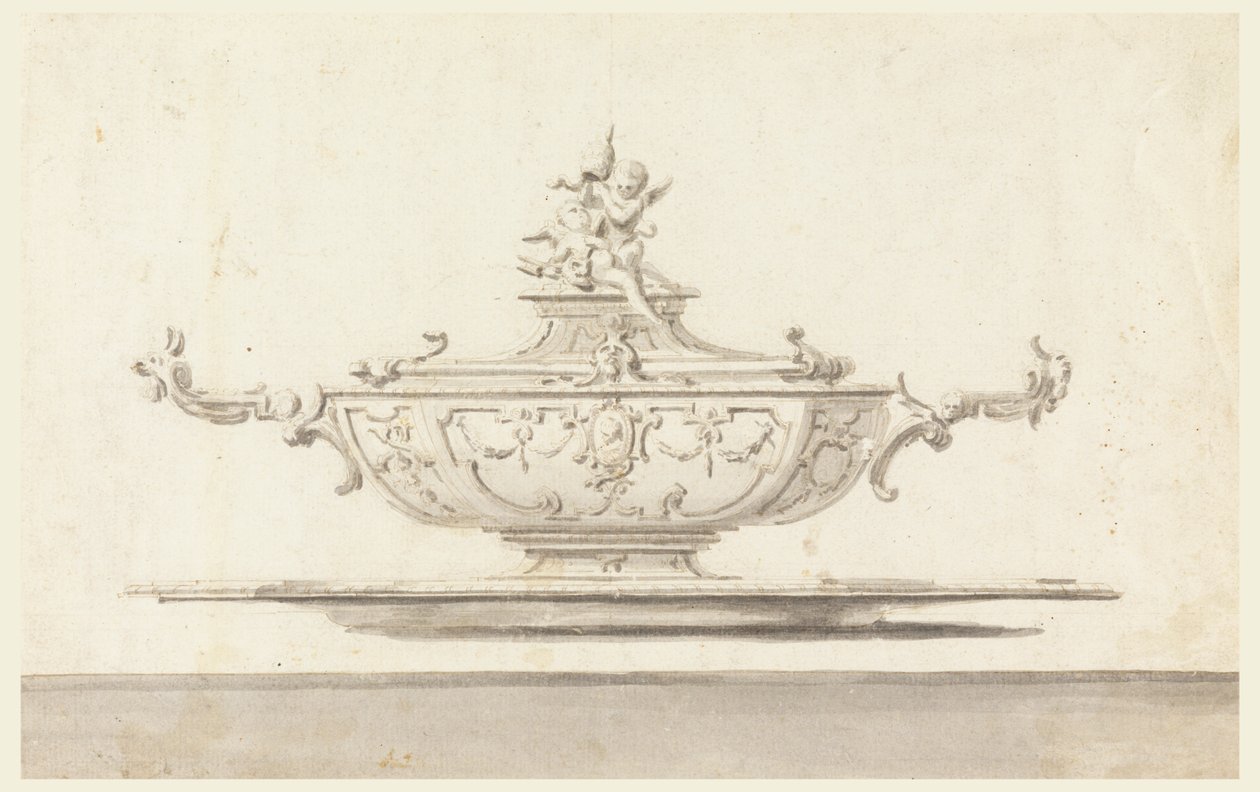 Entwurf für eine Terrine mit päpstlichem Wappen. Soll in Silber ausgeführt werden. von Unknown artist