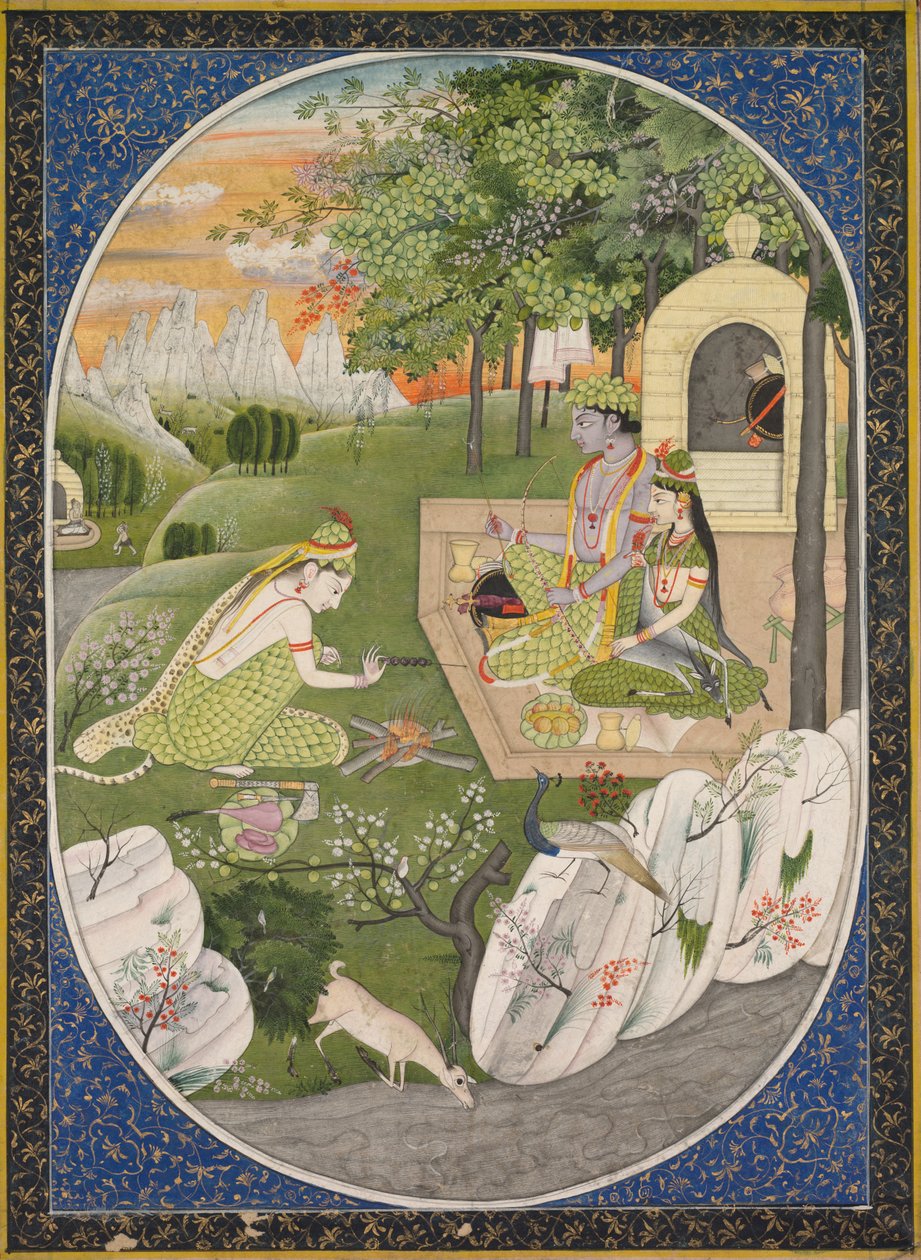 Rama, Sita und Lakshmana im Wald, Seite aus dem Ramayana (Geschichten von Gott Rama) von Unknown artist