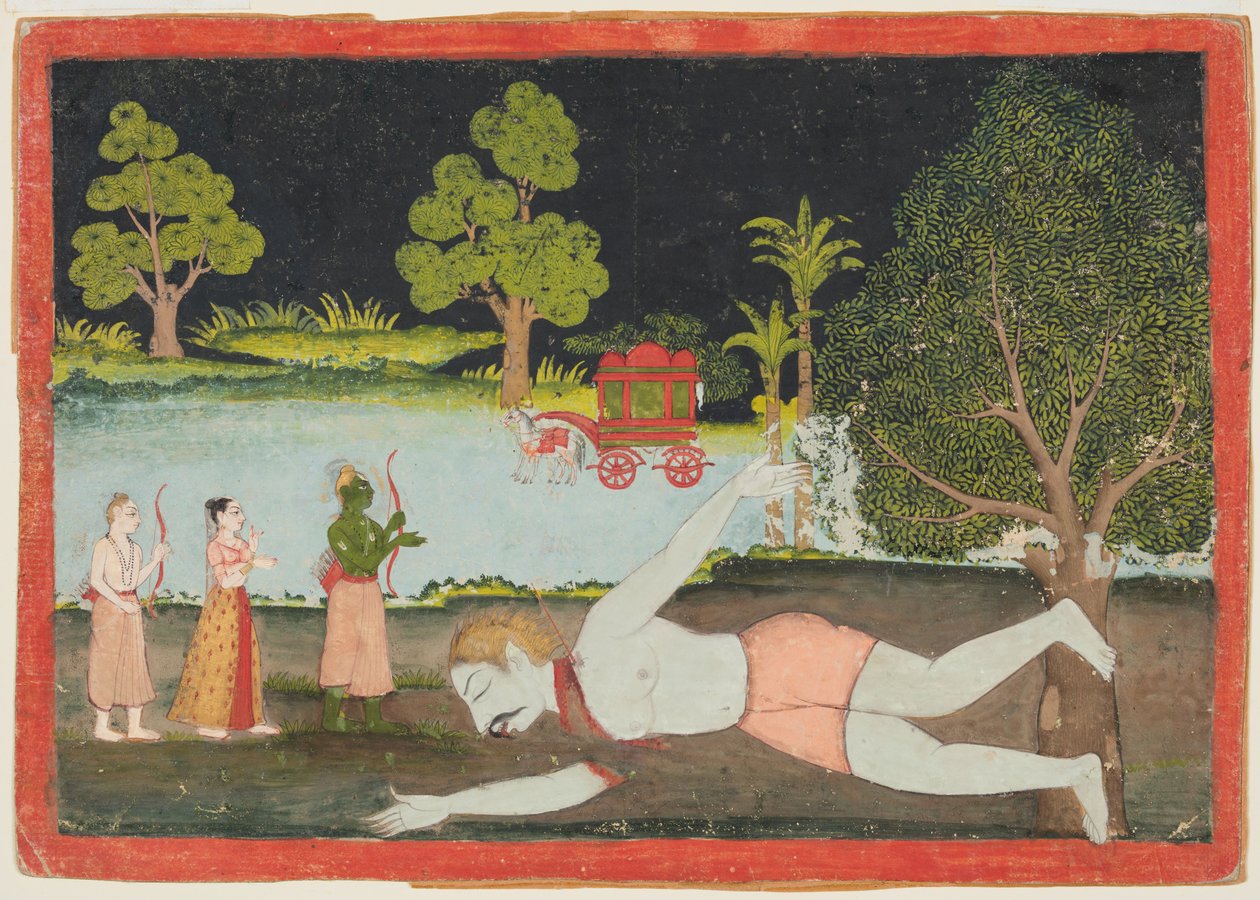 Rama und Lakshmana töten den Dämonenriesen Viradha, aus einem Ramayana von Unknown artist