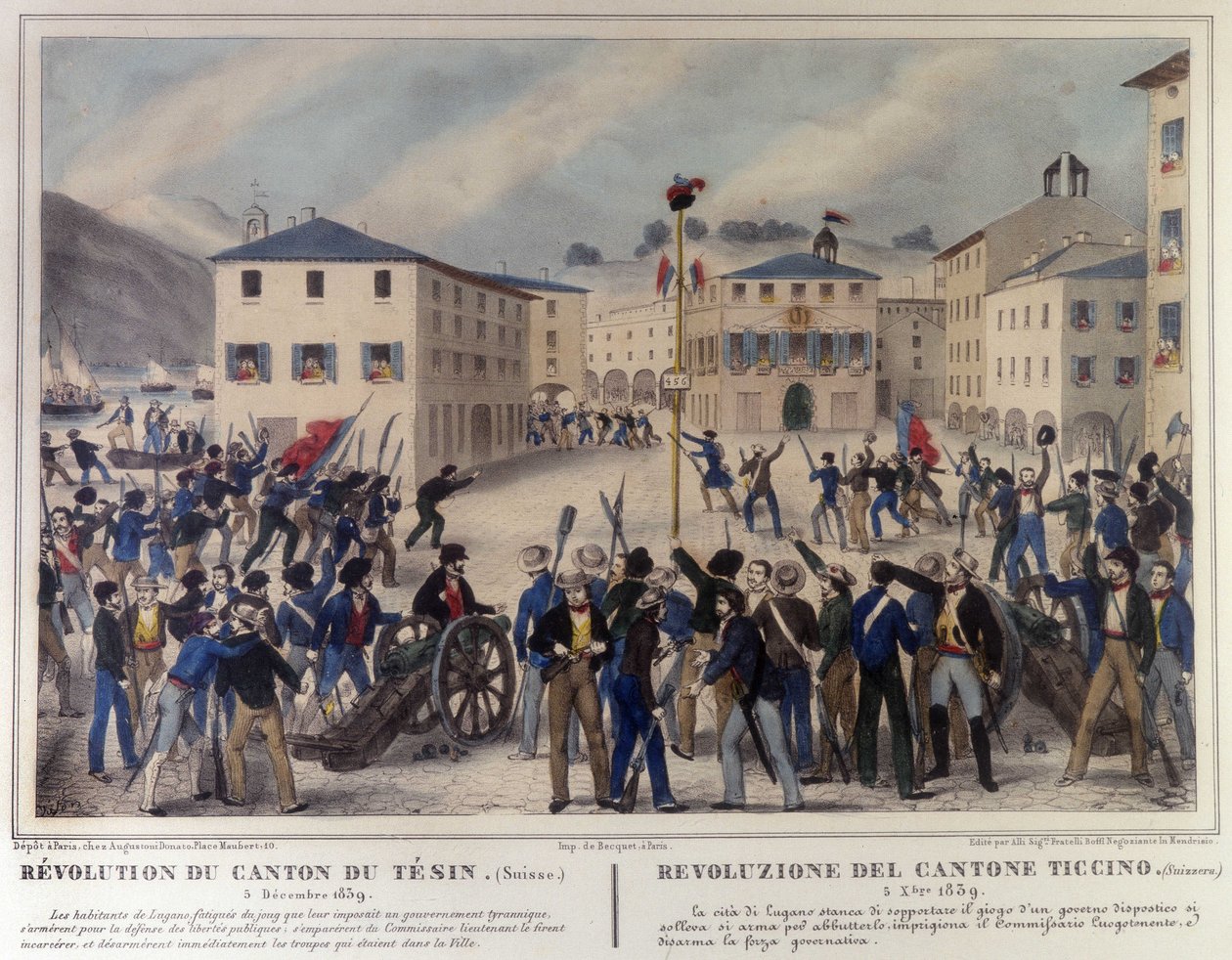Revolution des Kantons Tessin in der Schweiz am 5. Dezember 1859. Gravur des 19. Jahrhunderts. von Unknown artist