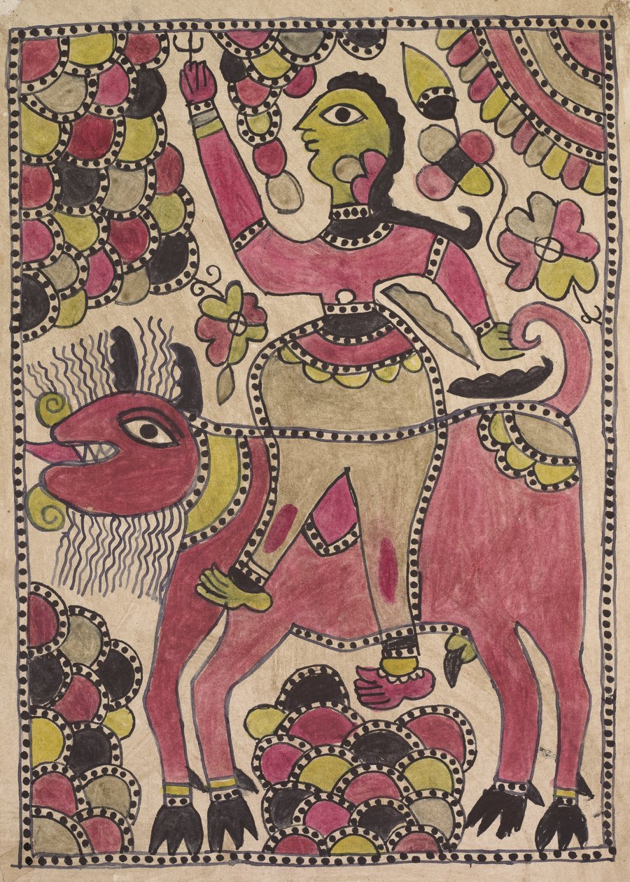 Reiter und vierbeiniges Rind in Mauve, Chartreuse und Schwarz von Unknown artist