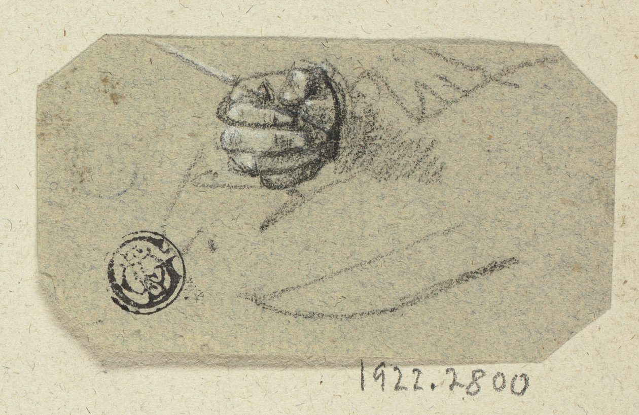 Rechte Hand, die ein Zeichenwerkzeug hält von Unknown artist