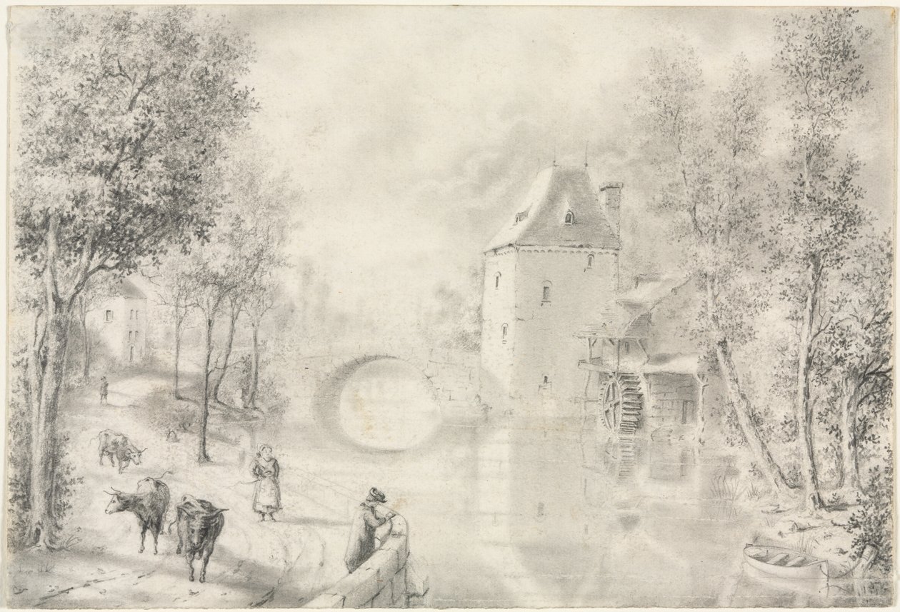Straße bei der alten Brücke von Unknown artist