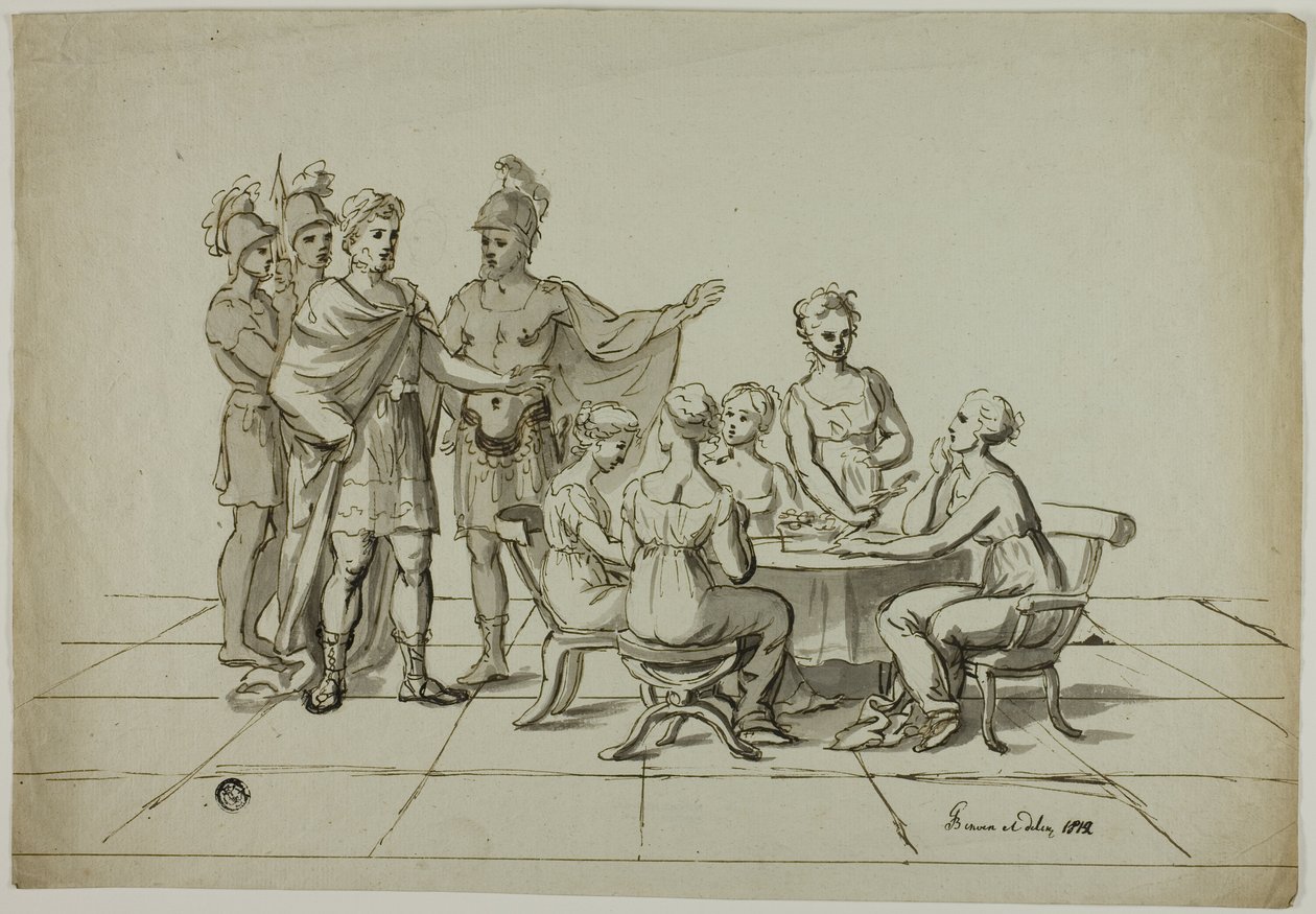 Römischer Kaiser nähert sich einer Gruppe von Frauen, die am Tisch sitzen von Unknown artist