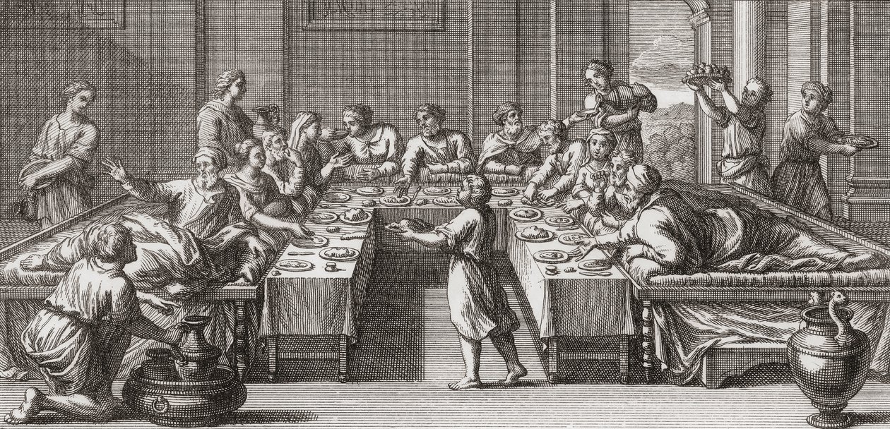 Römisches Triklinium oder Speiseraum mit Tisch und Liegen von Unknown artist