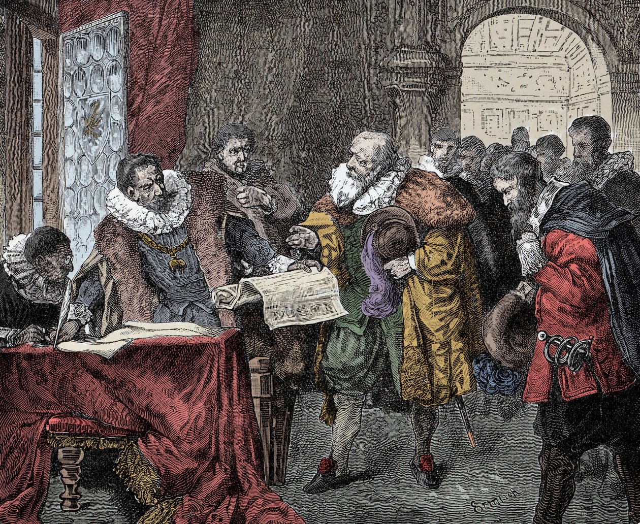 Rudolf II. gewährt den Majestätsbrief - Kaiser Rudolf II. von Österreich (1552-1612) gewährt 1609 den Majestätsbrief (Religionsfreiheit für das Königreich Böhmen) von Unknown artist