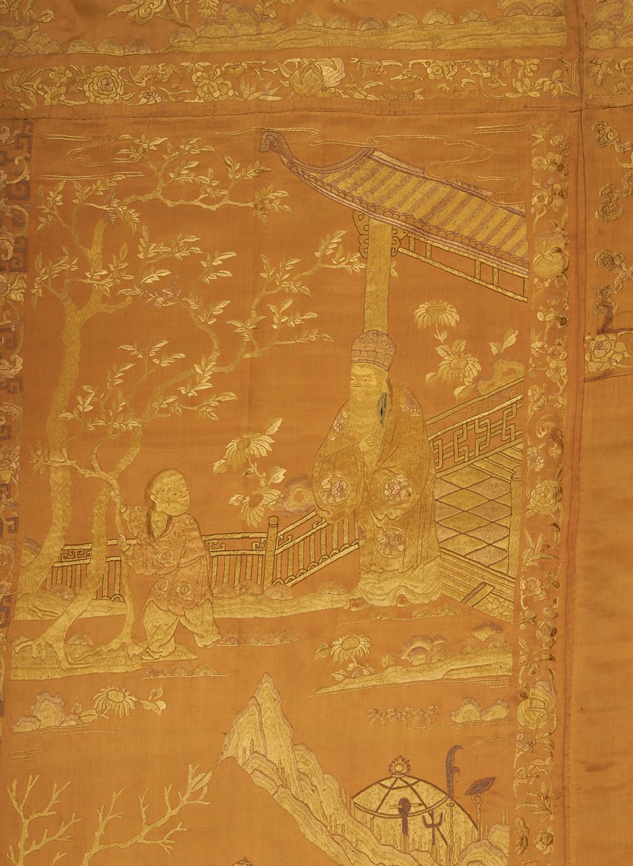 Satin, bestickt. In Form eines großen Wandbehangs von Unknown artist