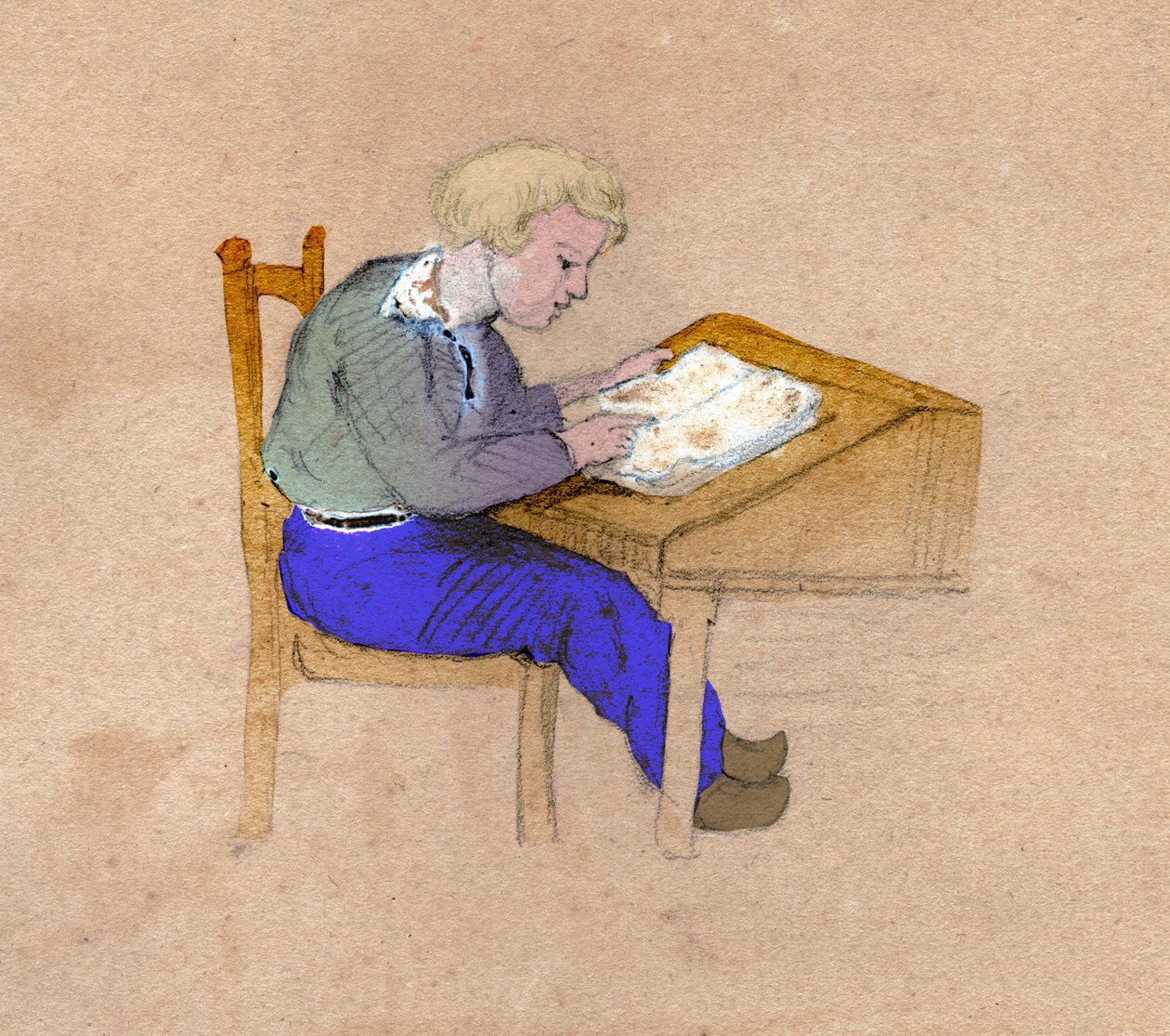 Schuljunge bei der Arbeit (Zeichnung, ca. 1830) von Unknown artist