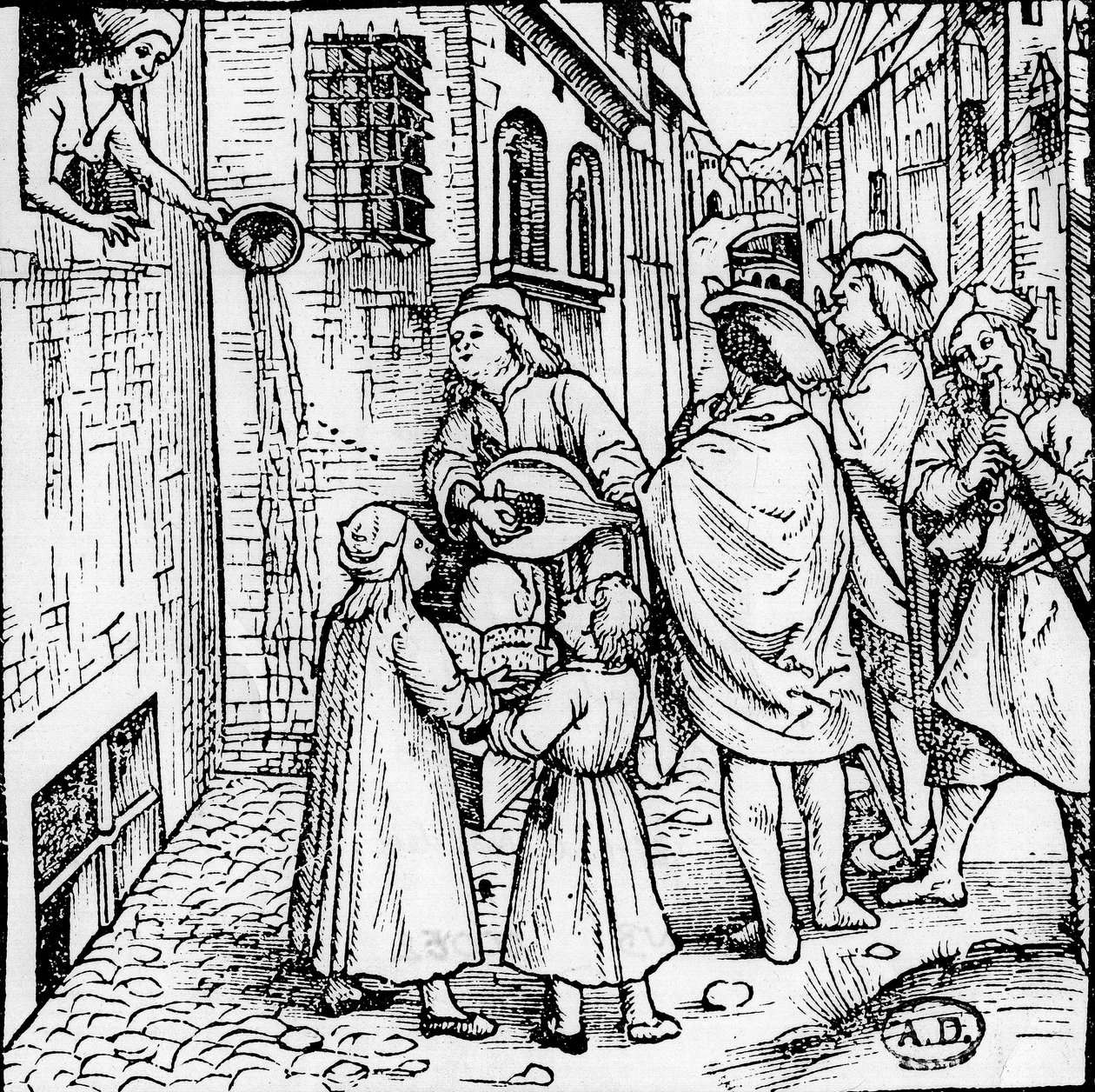 Studentenserenade (Musiker), Basel, um 1500 - Gravur, Bibl. von Unknown artist