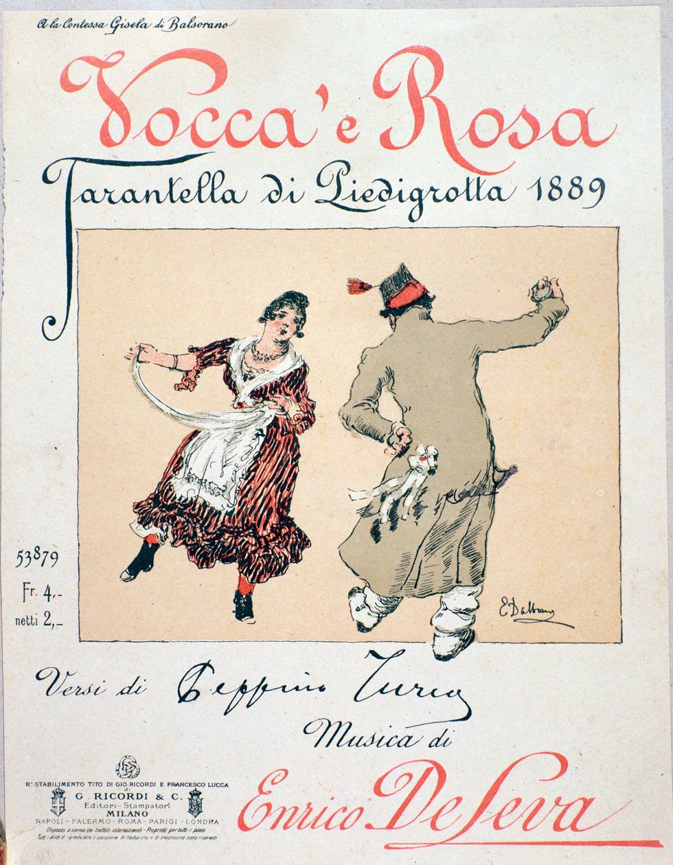 Notenblattcover der Tarantella Vocca e Rosa von Enrico de Leva von Unknown artist