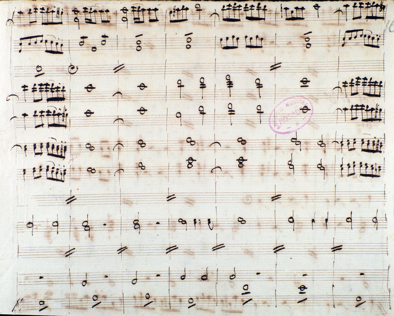 Notenblatt für die erste Violine in der Eröffnung von Mithridate, König von Pontus, Oper von Mozart (1770) von Unknown artist
